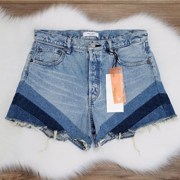 Moussy Vintage MV High Rise Patchwork Gratiot Denim Shorts Size 29 NWT - Picture 10 of 16